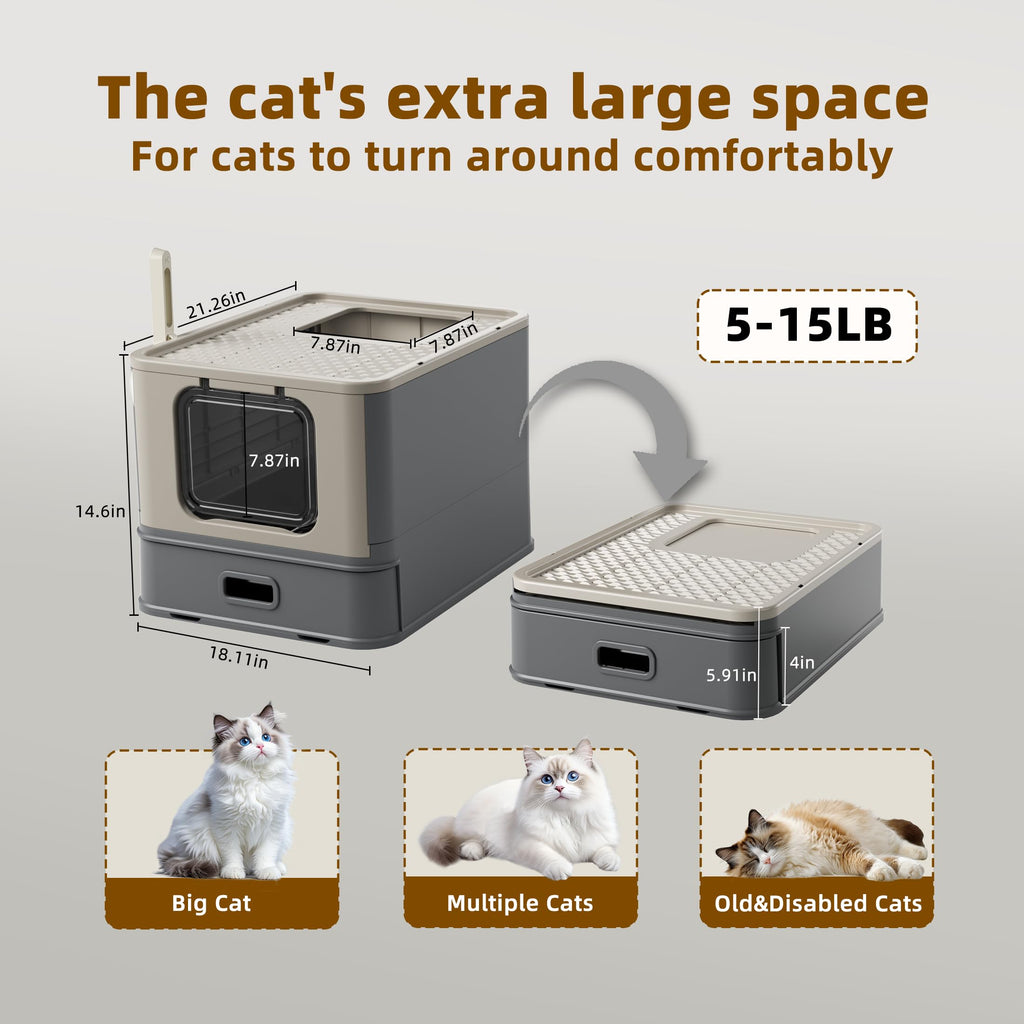 XL Enclosed Stainless Steel Cat Litter Box with Pull-Out Drawer N426