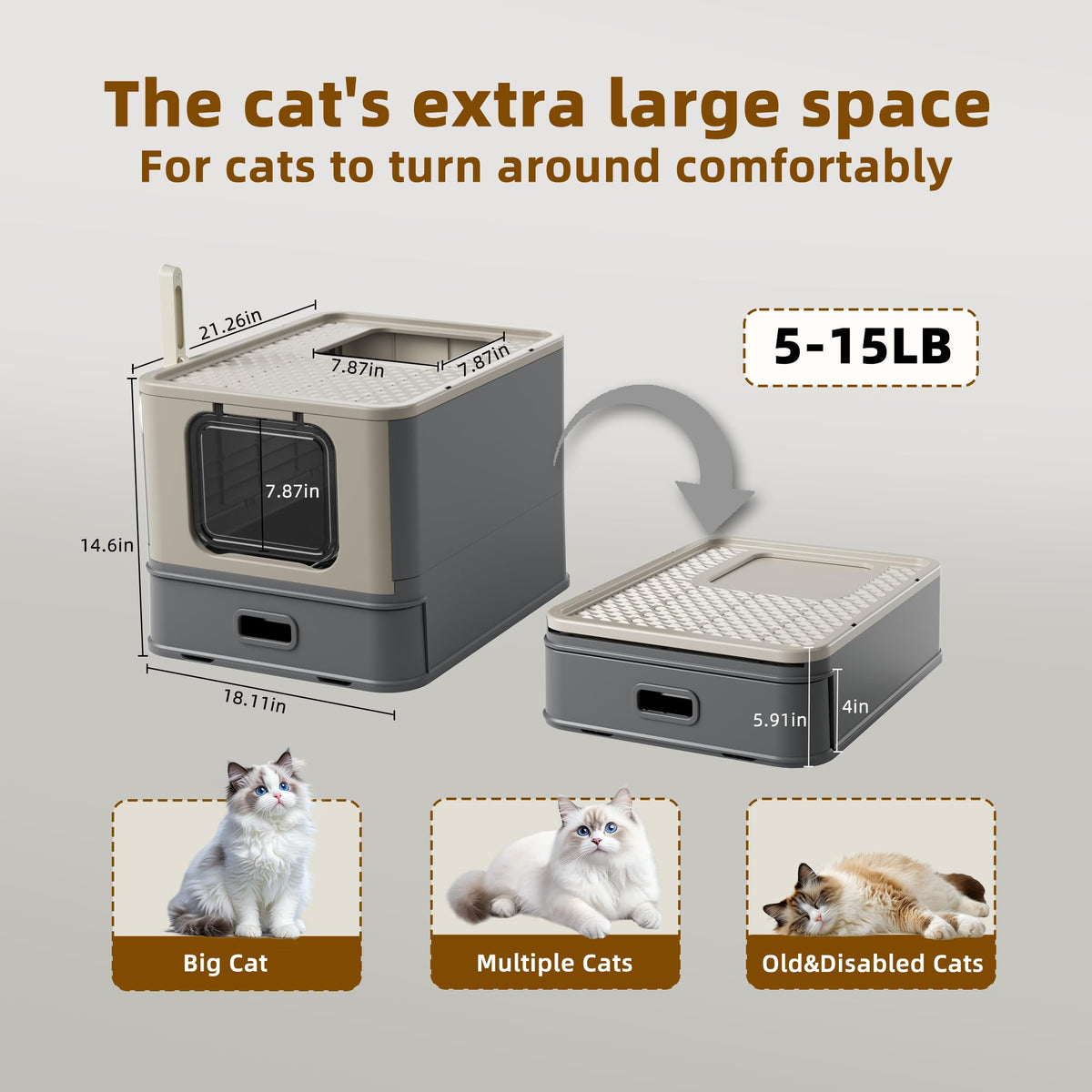XL Enclosed Stainless Steel Cat Litter Box with Pull-Out Drawer N426