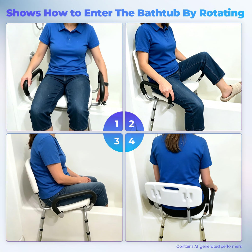 Swivel Shower Chair with Arms and Back Y75524