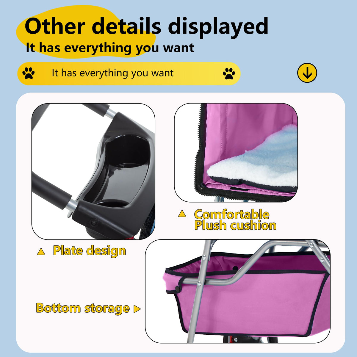 4-Wheel Foldable Pet Stroller Pink M7252