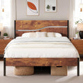 Full Size Metal Platform Bed with Wooden Headboard and Footboard W744088