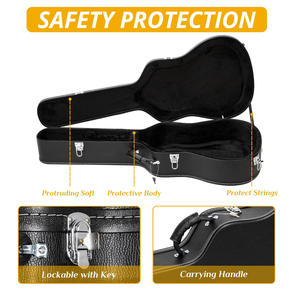 41 Inch Acoustic Guitar Hard Case with Lock Latch, Black F7378