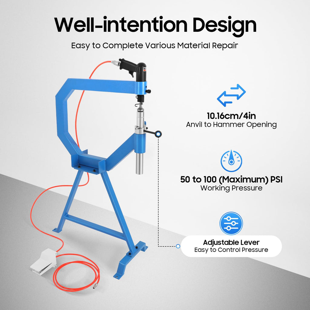 4 Inch Pneumatic Planishing Hammer with 1" 2" 3" Anvils and Foot Pedal I957151