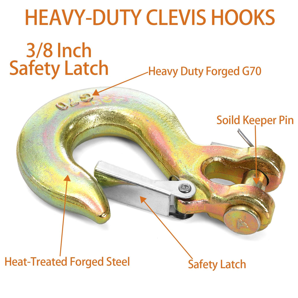 6 Pack 3/8 Inch G70 Forged Steel Clevis Slip Hook with Safety Latch J143640