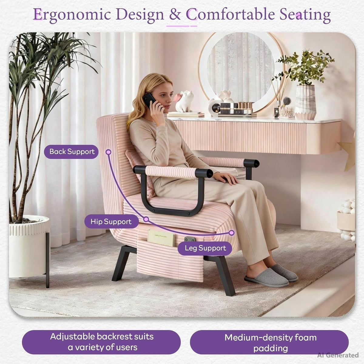 Pink Folding Sleeper Chair Bed I94410