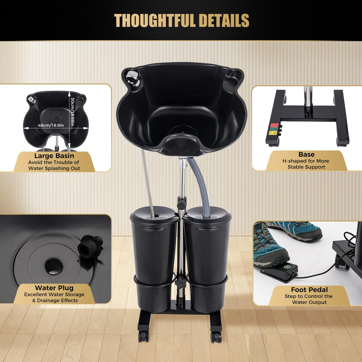 Portable Shampoo Basin with 2 Buckets and Electric Pump I8416