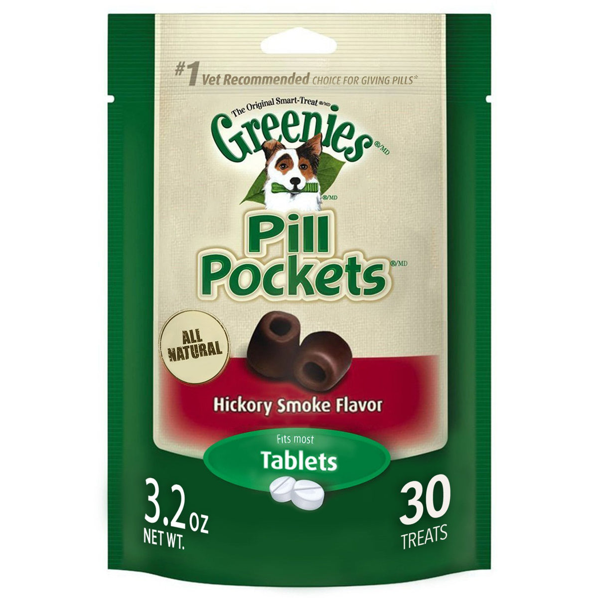 Hickory Smoke Tablet Size Dog Treats 30 Count Pack of 6 E627