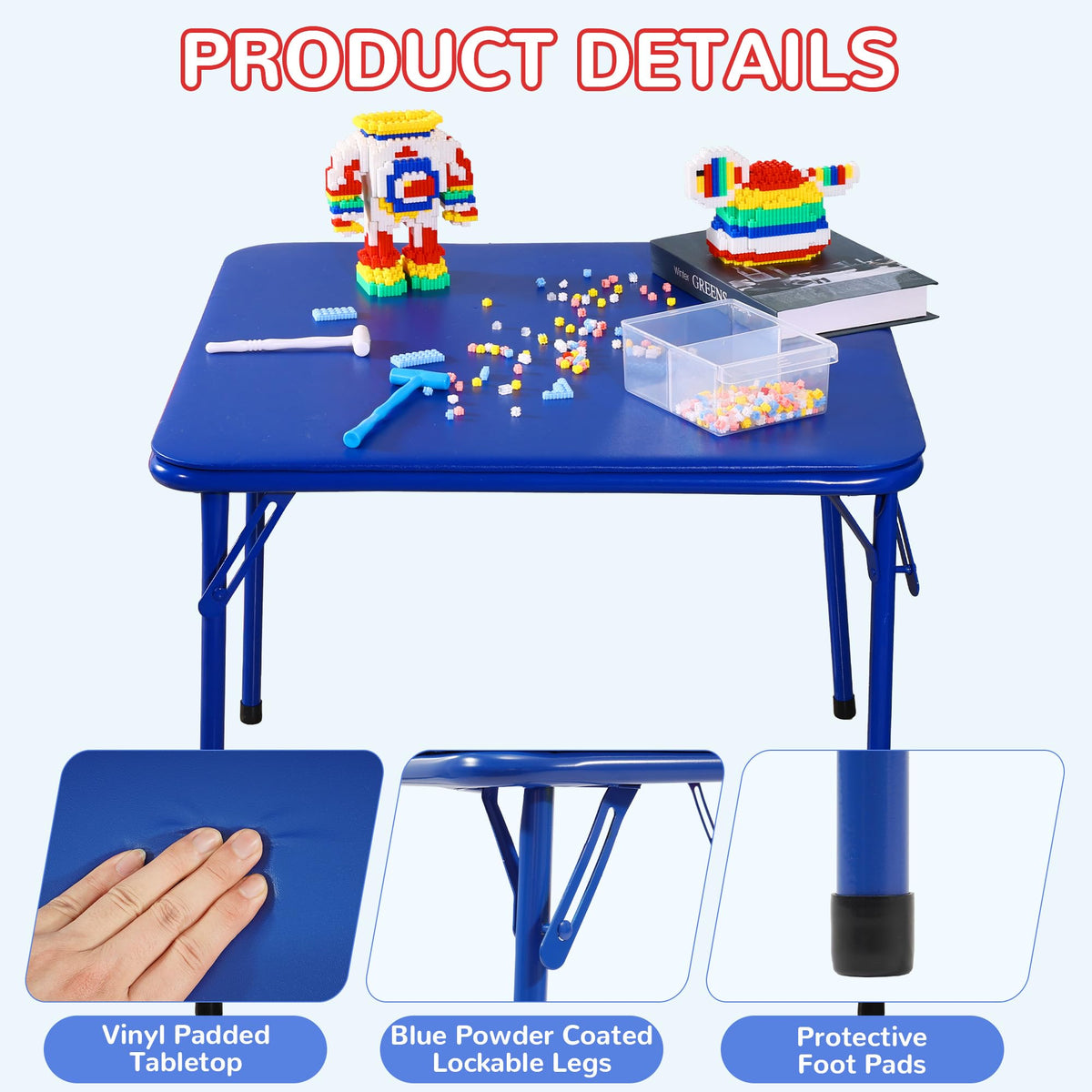 Kids Folding Square Table with Vinyl Padded Top, Blue J717478