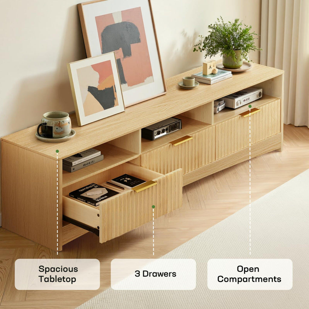 Oak Fluted TV Stand for 65 inch TV with Drawers X9194