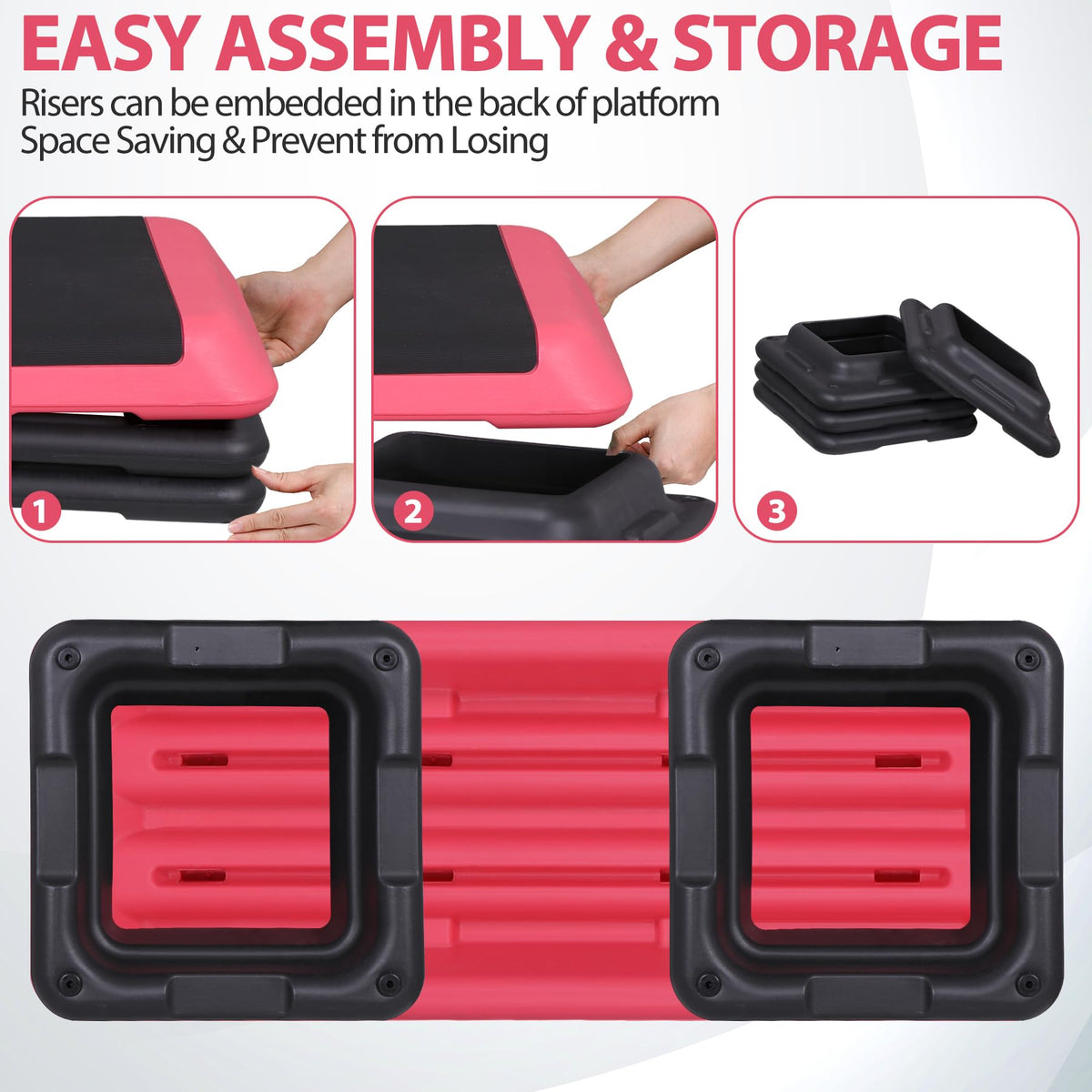 43" Adjustable Exercise Aerobic Step Platform with 4 Removable Risers O35505