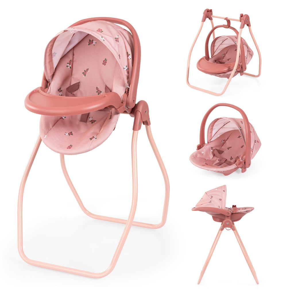 Pink Convertible Doll Highchair Swing Bed Car Seat X89234