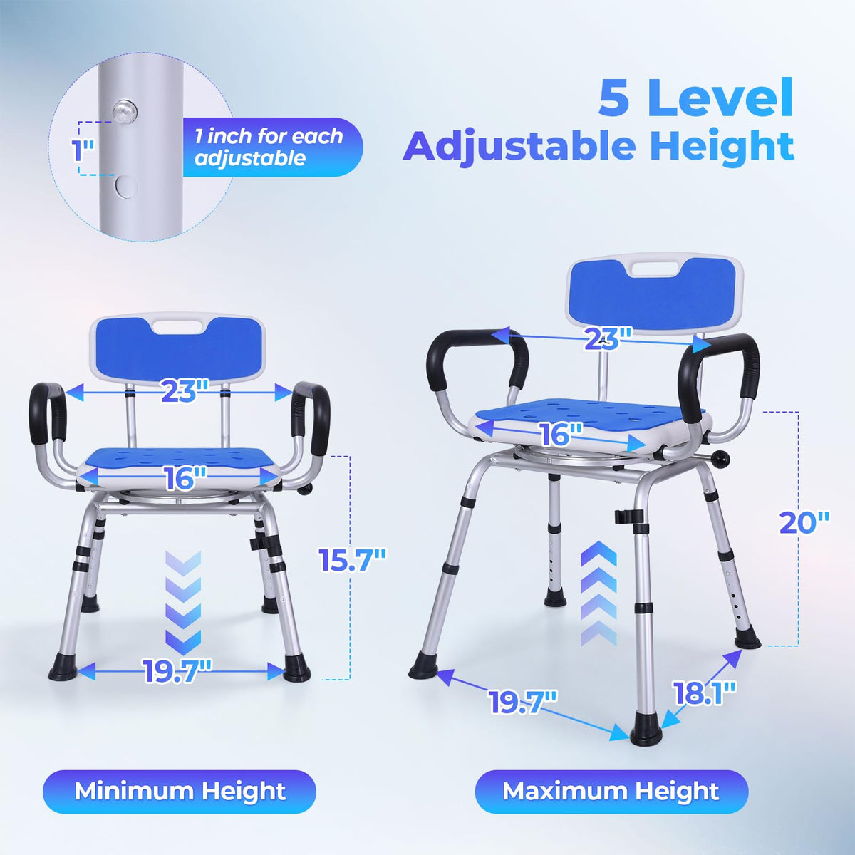 Swivel Shower Chair with Arms and Back Y75524