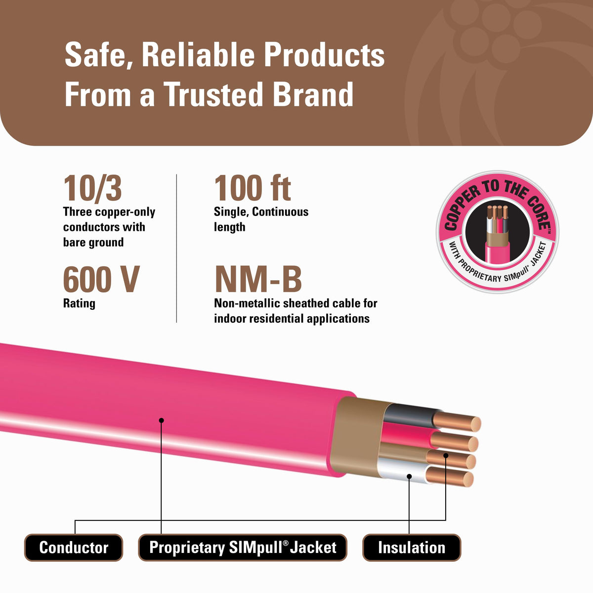 10 Gauge 3 Conductor Electrical Wire, 100Ft E89202