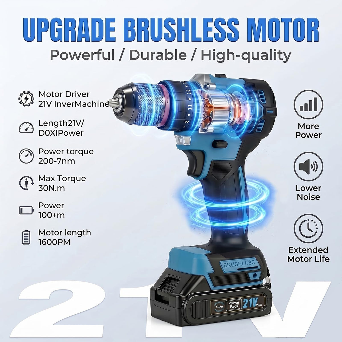 21V Brushless Cordless Drill Driver Kit with 2 Batteries & Charger R5257