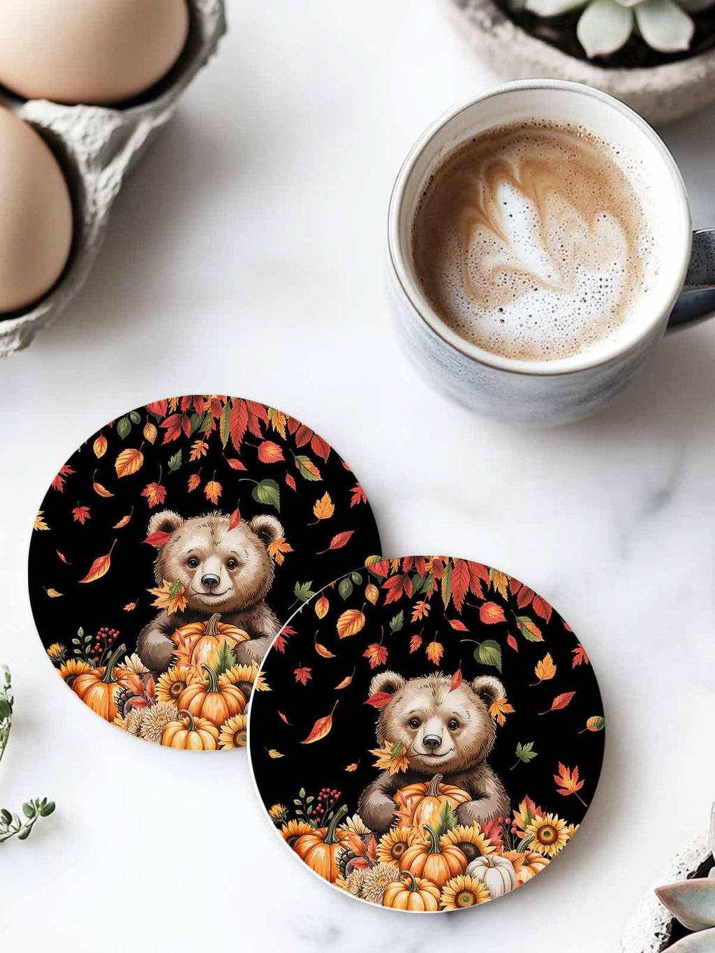Set of 6 Absorbent Stone Ceramic Coasters with Holder L480