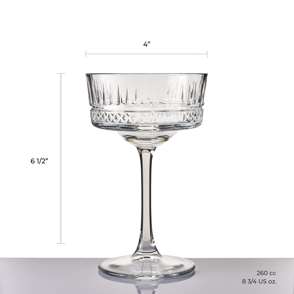 Vintage Coupe Glasses Set Of 6 Long Stem Glassware 8.8 oz P298