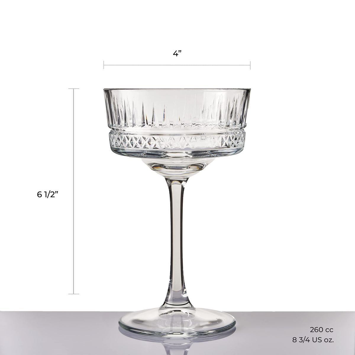 Vintage Coupe Glasses Set Of 6 Long Stem Glassware 8.8 oz P298
