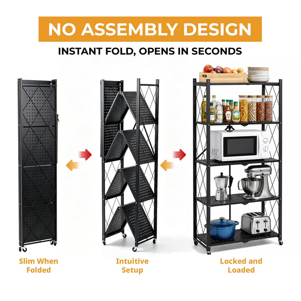 5 Tier Foldable Metal Storage Shelf with Wheels C81079