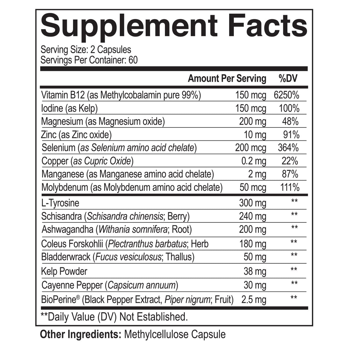 Thyroid Support Complex with Iodine, B12 & Ashwagandha, 120 Caps L12824