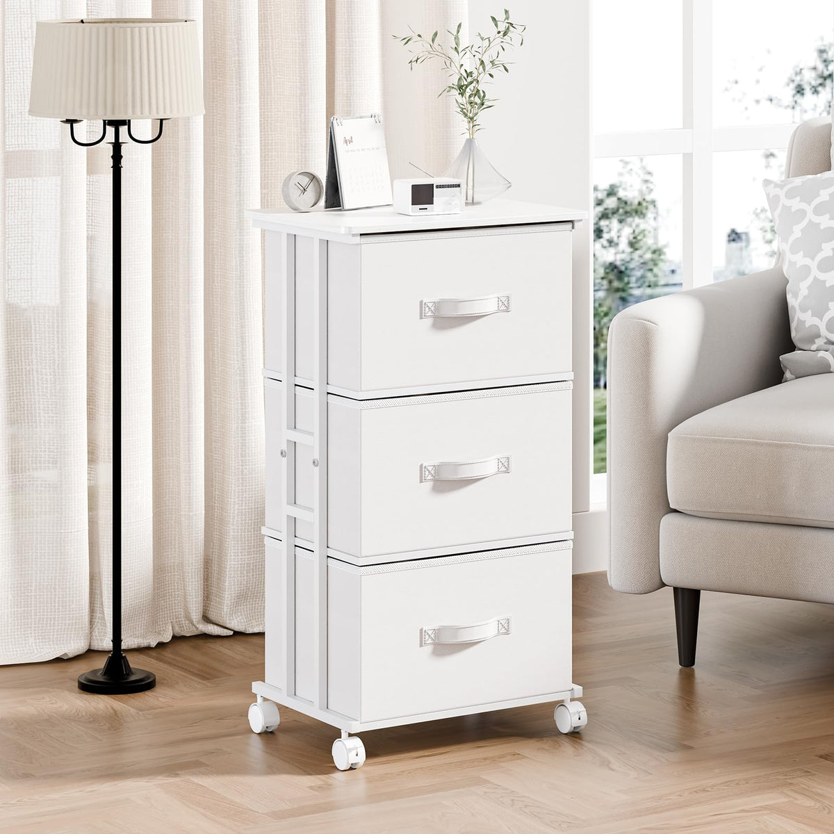 White 3 Drawer Fabric Dresser Q8858