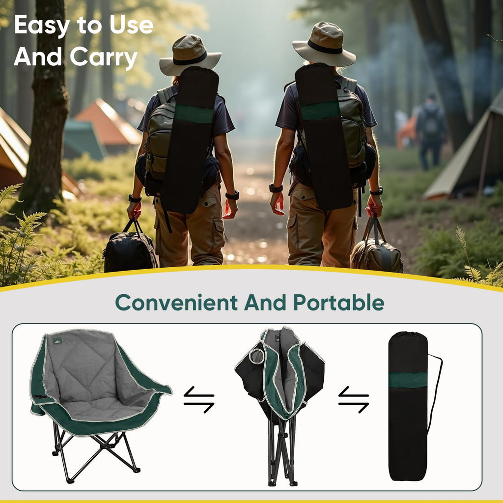 2 Pack Oversized Padded Folding Camping Chair with Cup Holder V422169