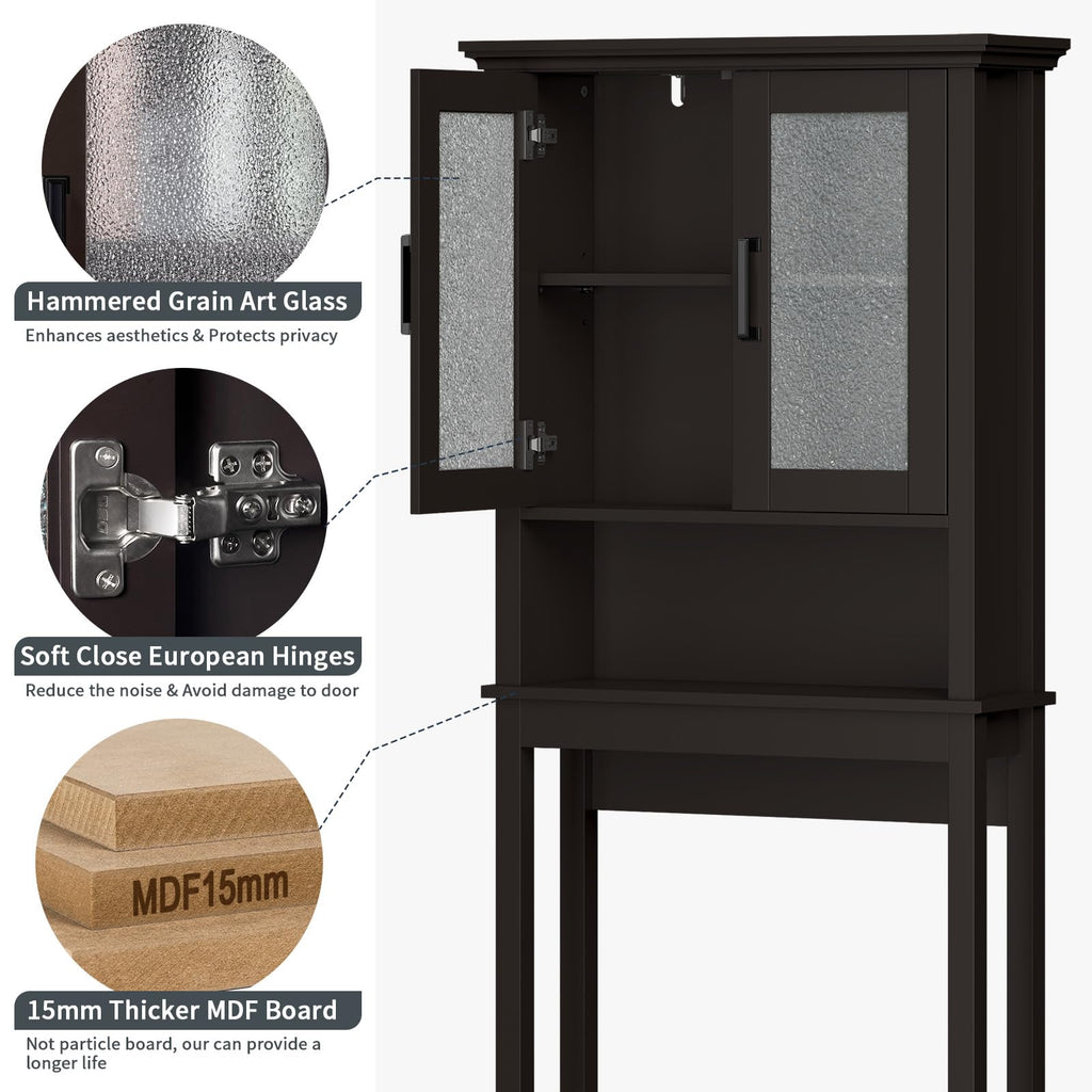 Over Toilet Storage Cabinet with Glass Doors and Adjustable Shelf M37783