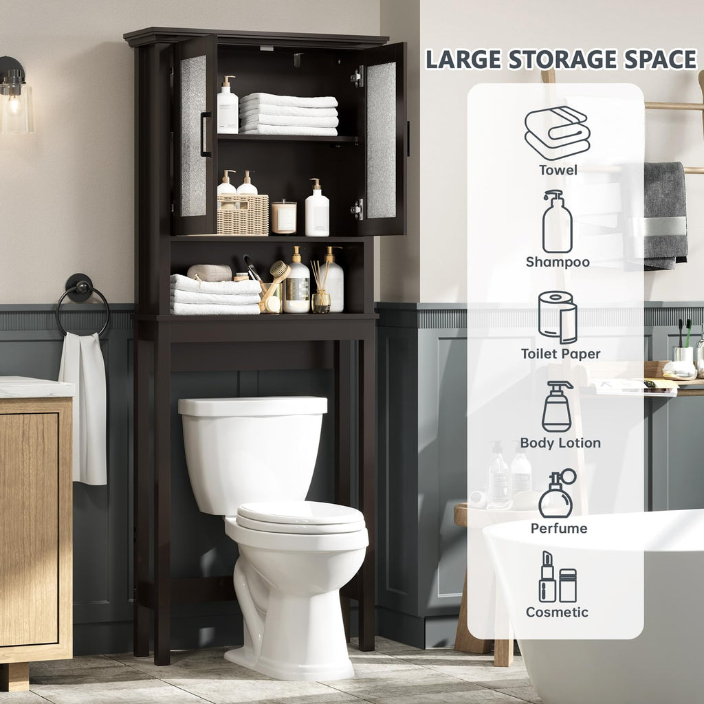 Over Toilet Storage Cabinet with Glass Doors and Adjustable Shelf M37783