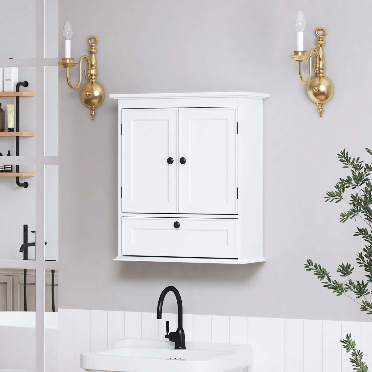 White Bathroom Wall Cabinet with Doors O297999