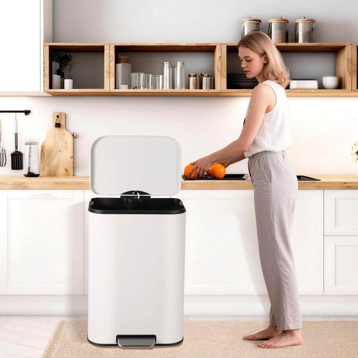 50L Stainless Steel Step Trash Can with Soft-Close Lid D89187
