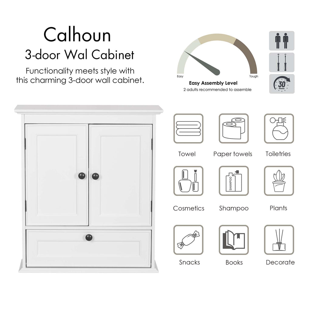 White Bathroom Wall Cabinet with Doors O297999