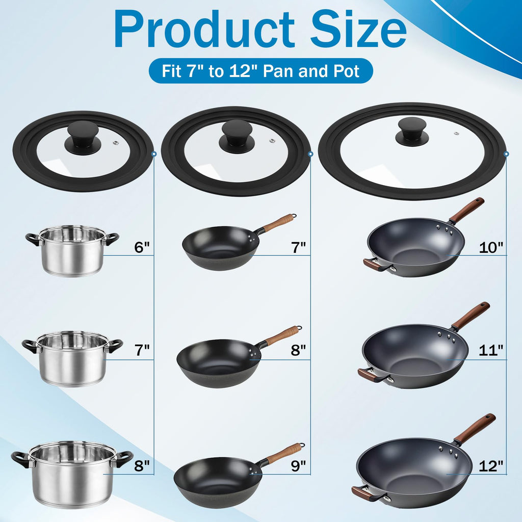 3 Pc Tempered Glass Pot Lids with Silicone Rim C221800