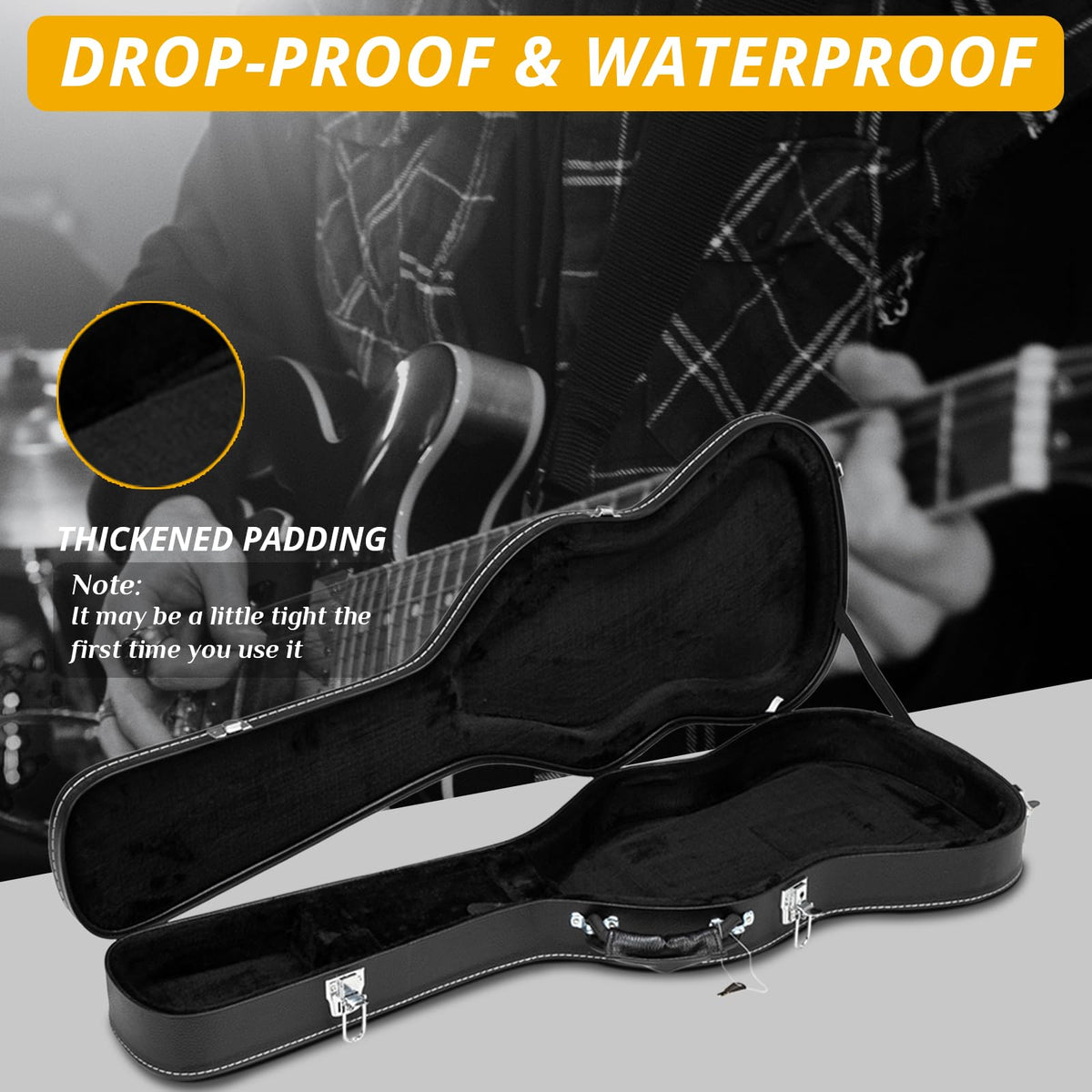 41 Inch Acoustic Guitar Hard Case with Lock Latch, Black F7378