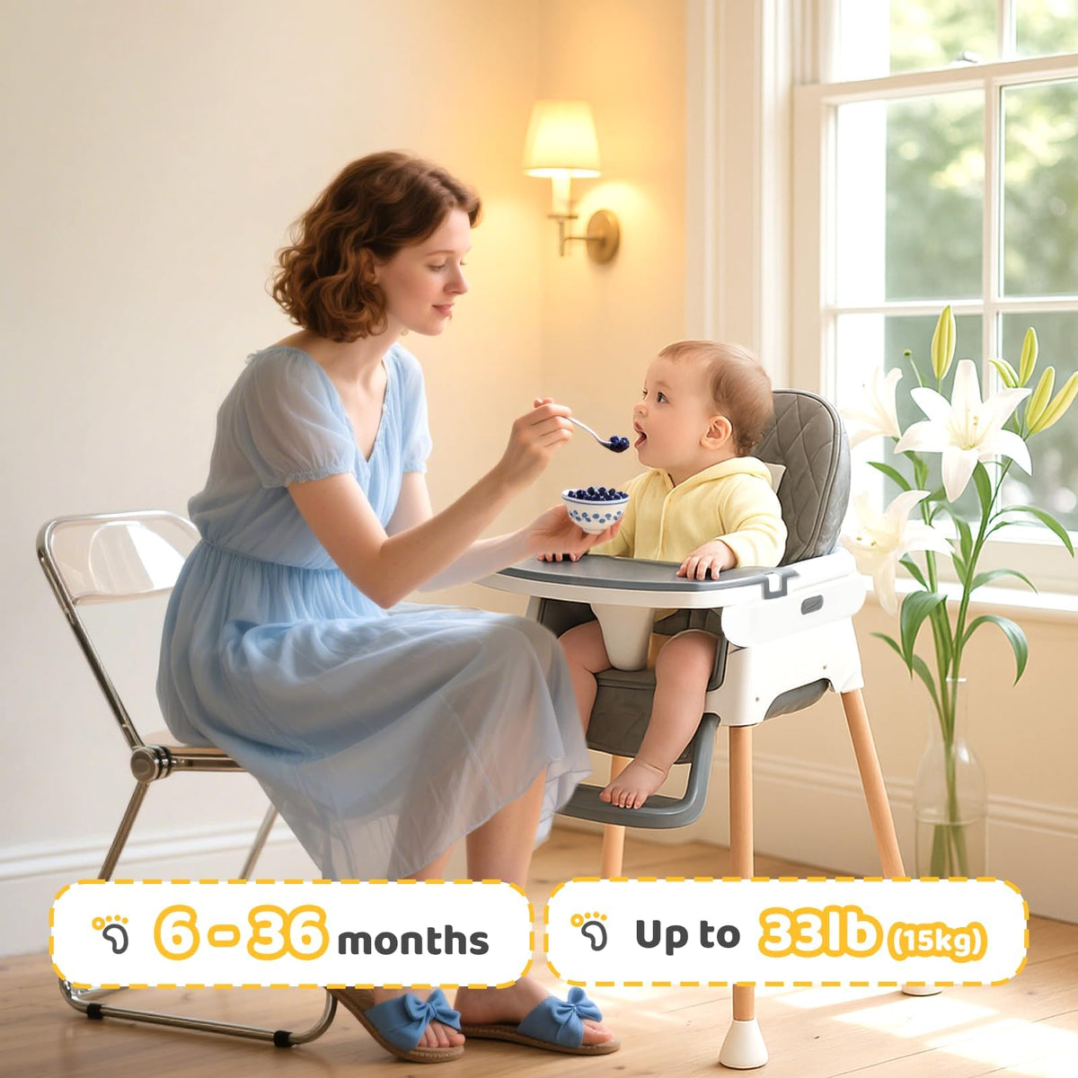 5 in 1 Portable High Chair with Double Tray S353147