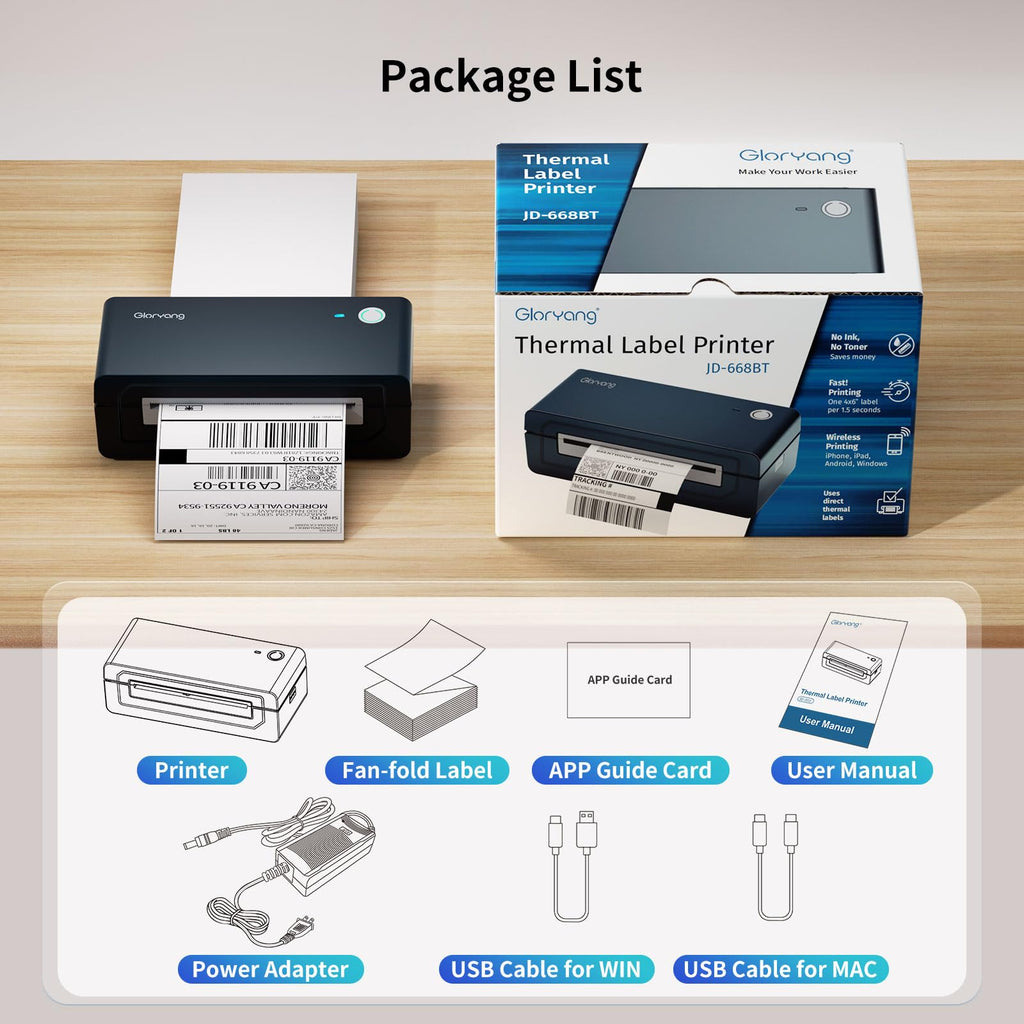 Bluetooth Thermal Shipping Label Printer, 4X6 Inkless Wireless Label Printer C479