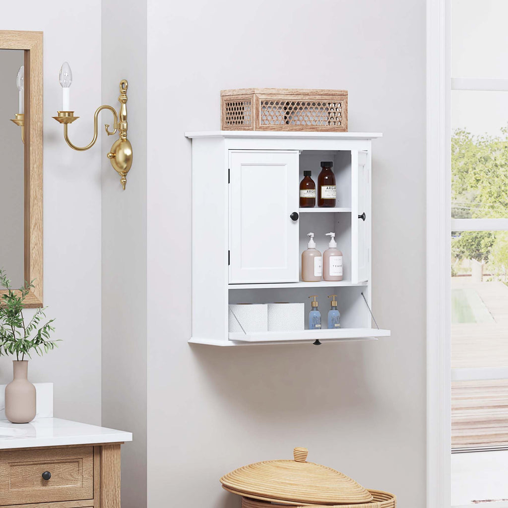 White Bathroom Wall Cabinet with Doors O297999