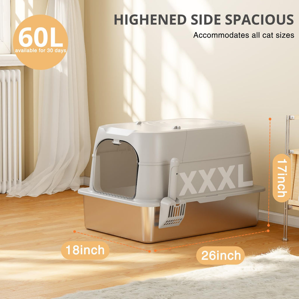 XXXL Stainless Steel Cat Litter Box with Lid O97746
