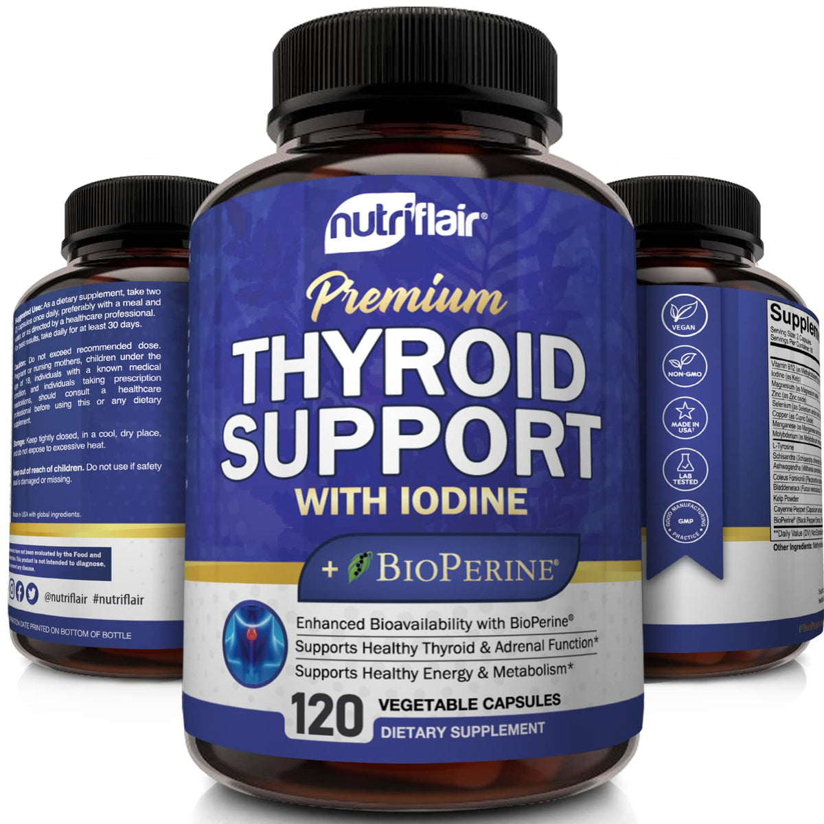 Thyroid Support Complex with Iodine, B12 & Ashwagandha, 120 Caps L12824