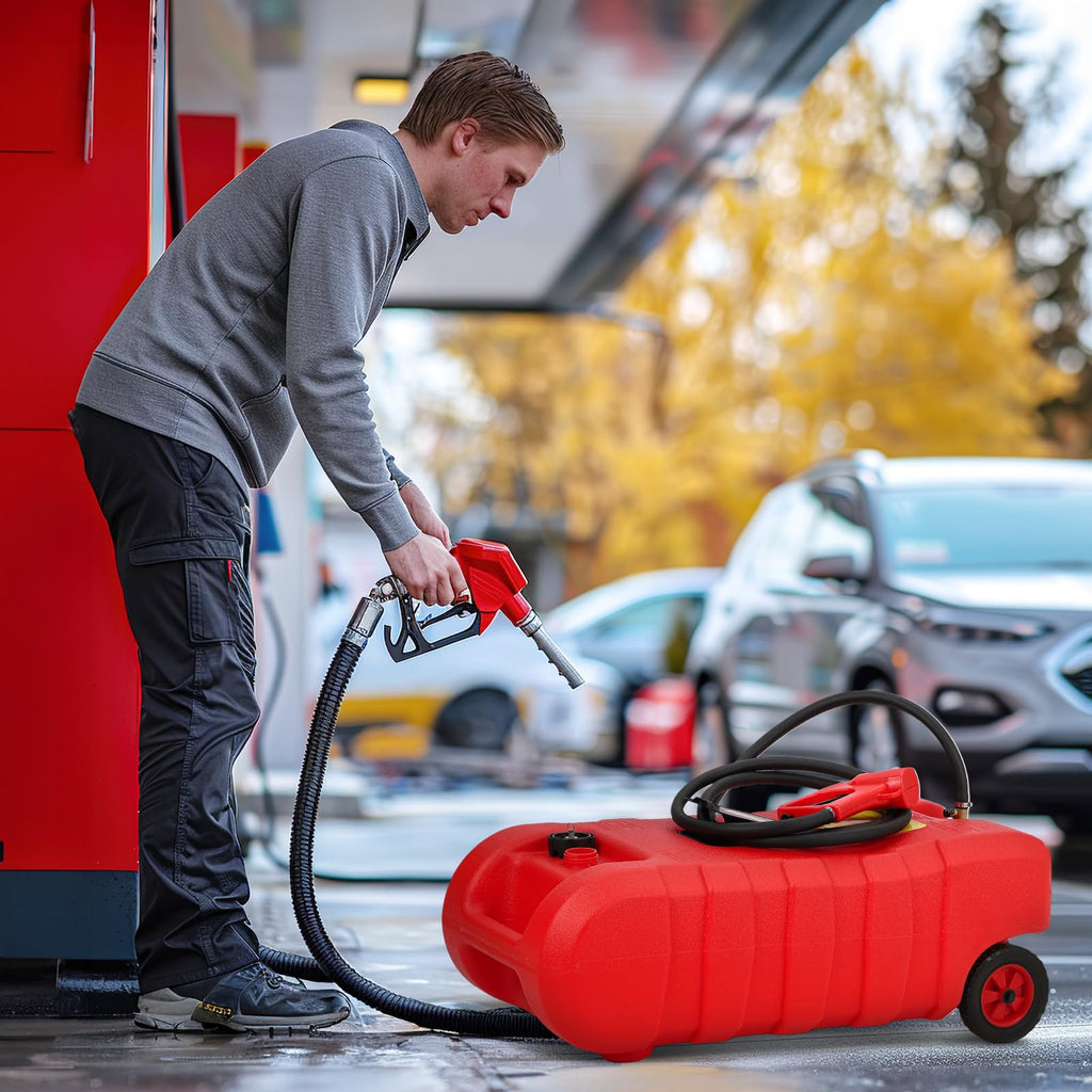 15 Gallon Wheeled Fuel Caddy with Manual Siphon Pump & 10FT Hose M625