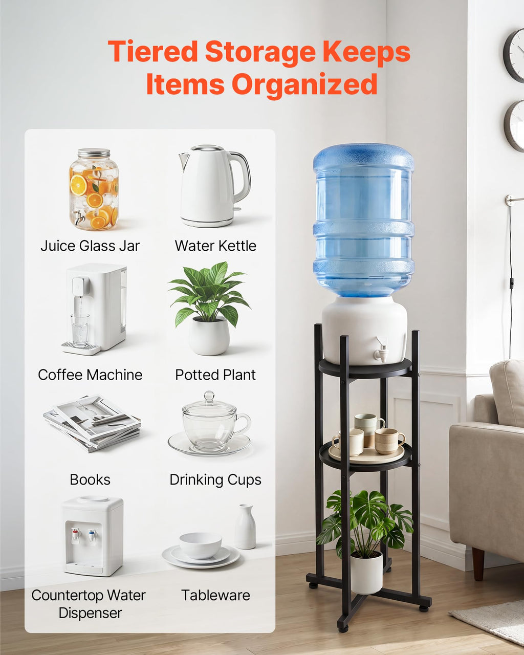 5 Gallon Heavy Duty Water Jug Stand with Storage Shelf C72155