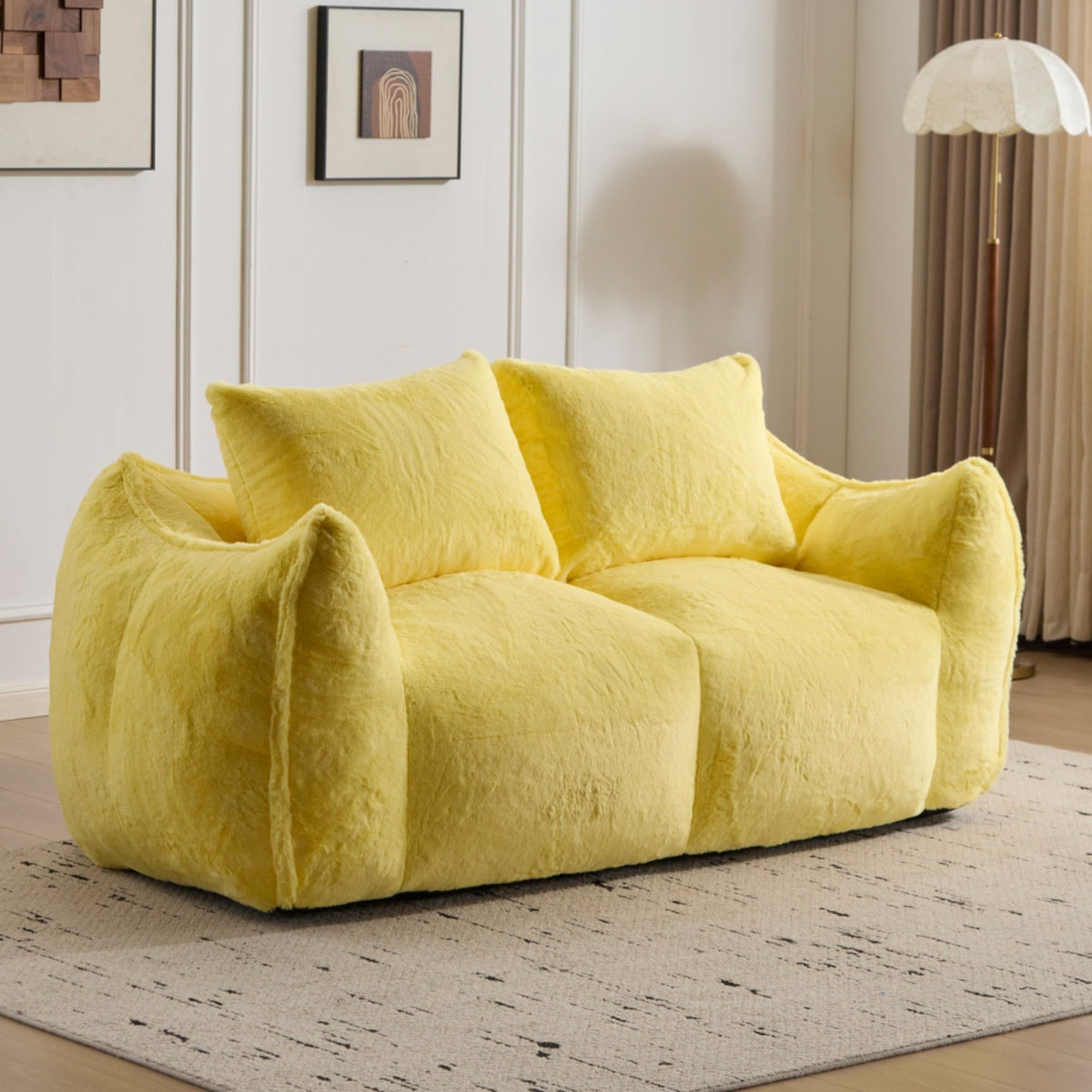Oversized Faux Fur Memory Foam Bean Bag Sofa T381980