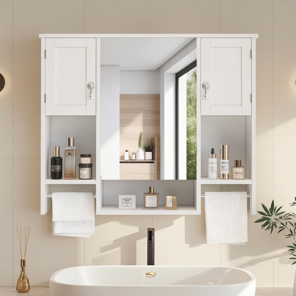 Large White Wall Mounted Bathroom Cabinet with Mirror D734089