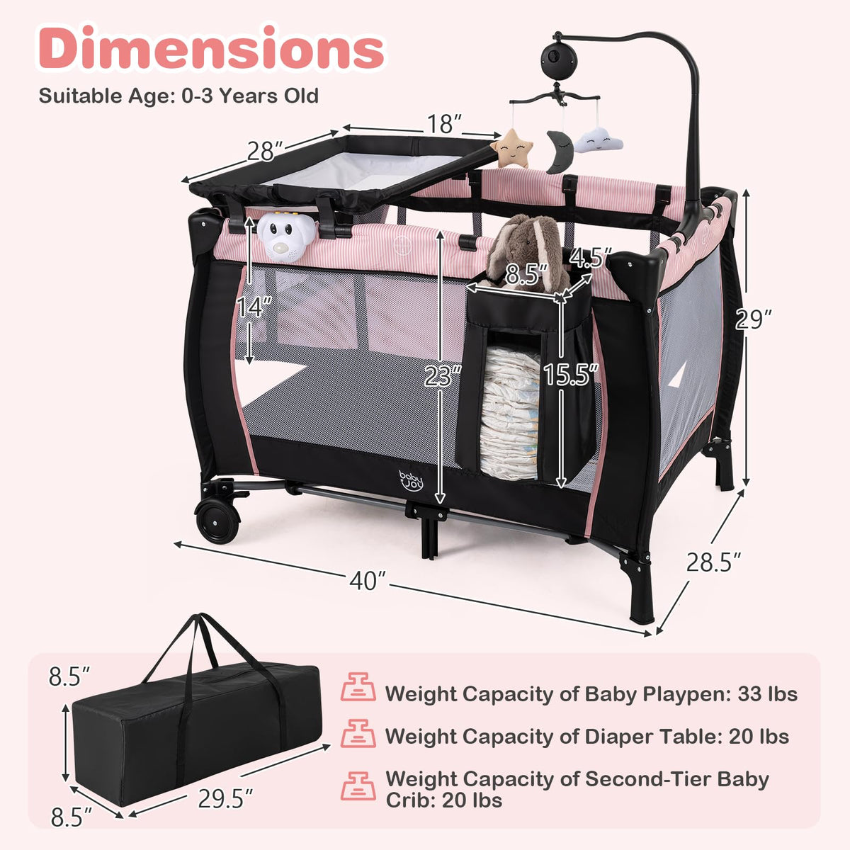 3 in 1 Pack and Play Portable Baby Playard with Bassinet C257