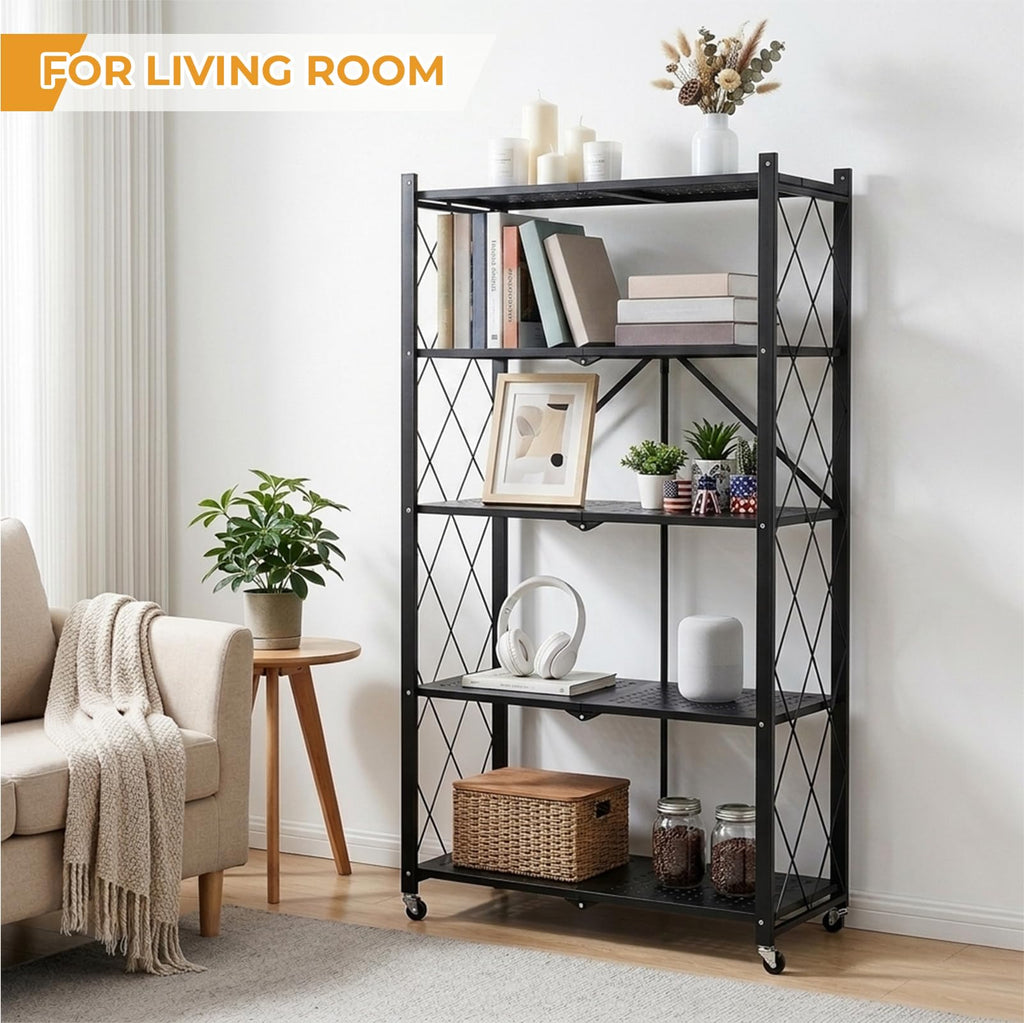 5 Tier Foldable Metal Storage Shelf with Wheels C81079