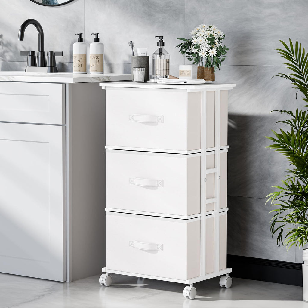 White 3 Drawer Fabric Dresser Q8858