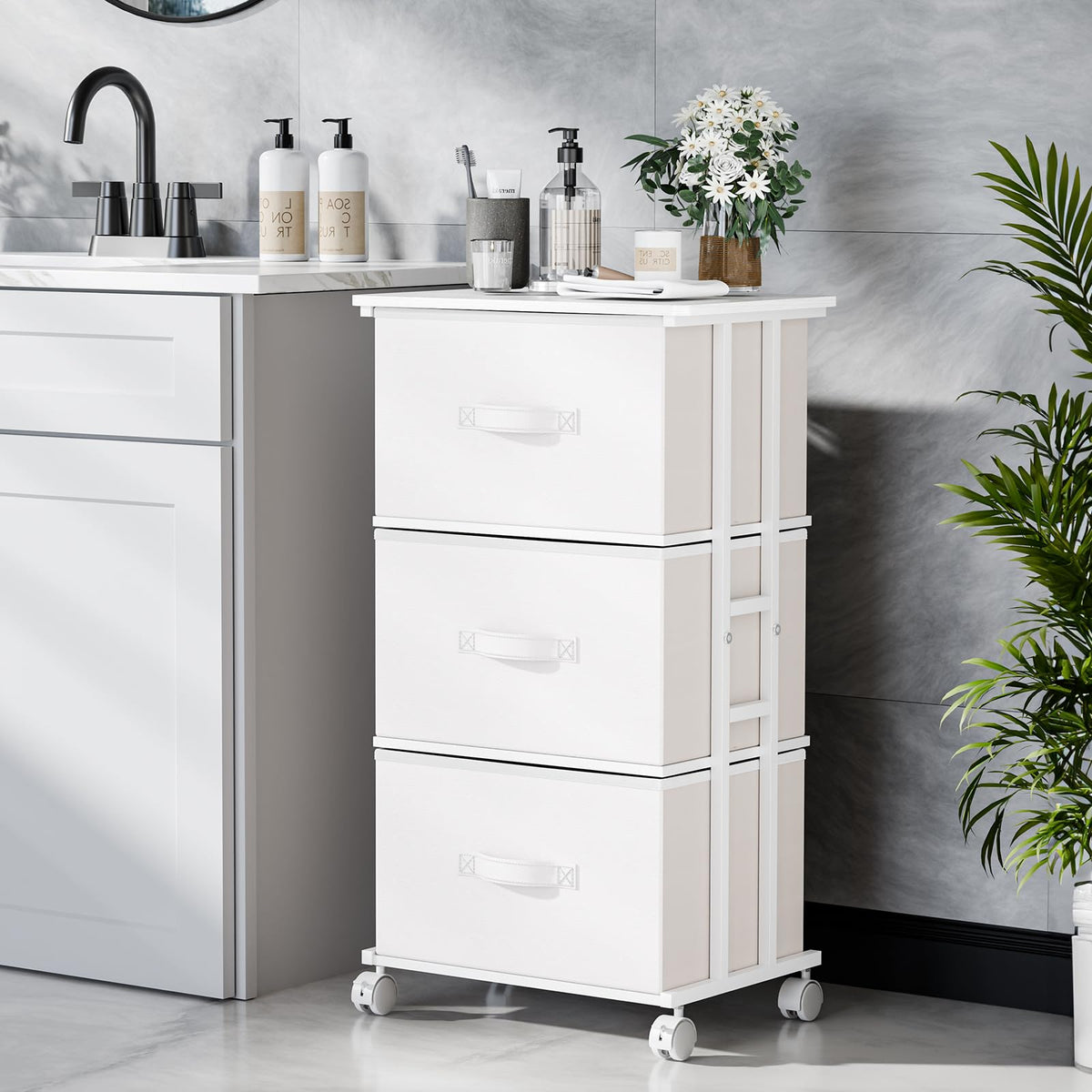 White 3 Drawer Fabric Dresser Q8858
