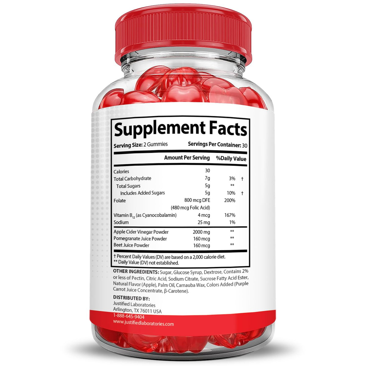 2000MG Beet Juice ACV Pomegranate B12 Vegan Non GMO Gummies R704826