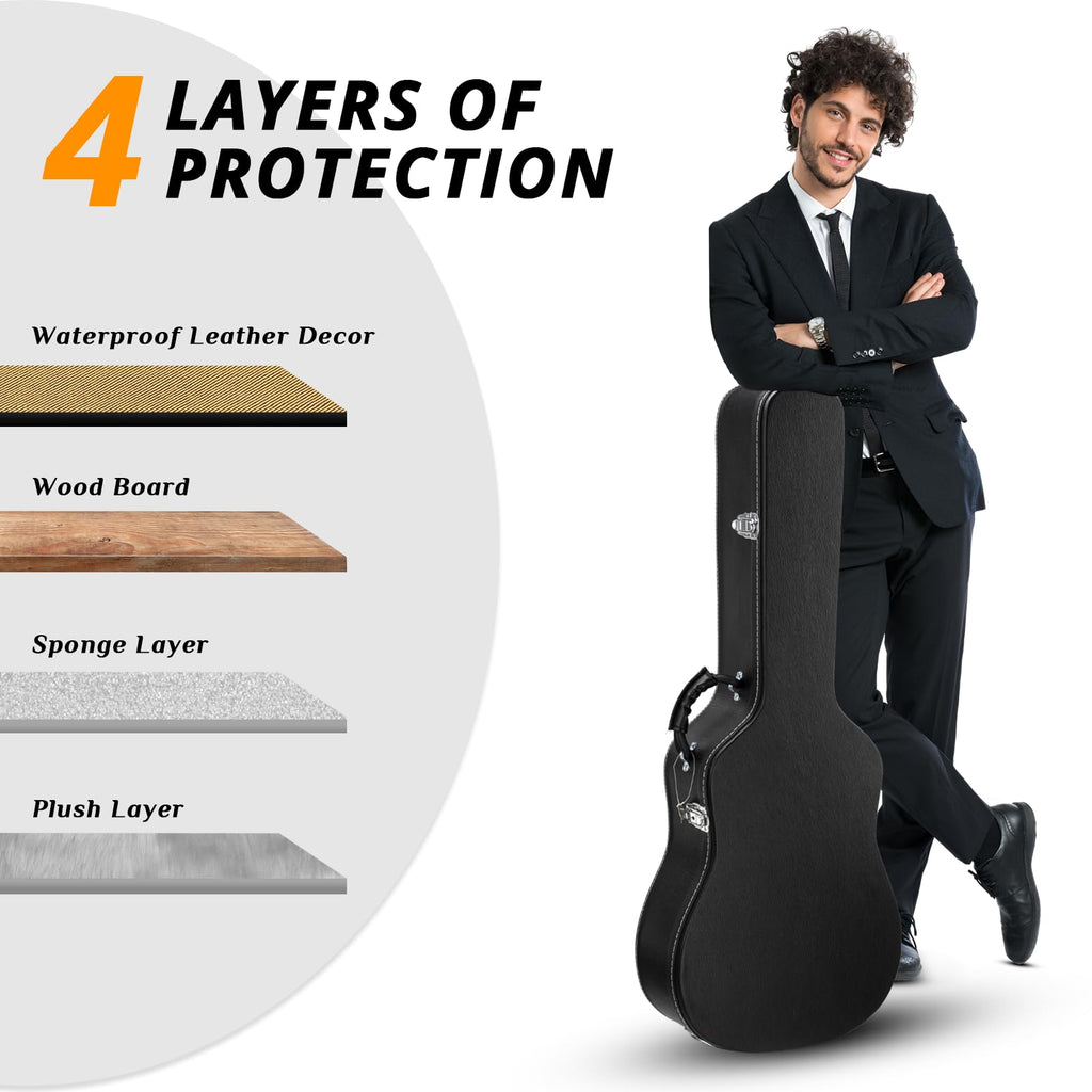 41 Inch Acoustic Guitar Hard Case with Lock Latch, Black F7378