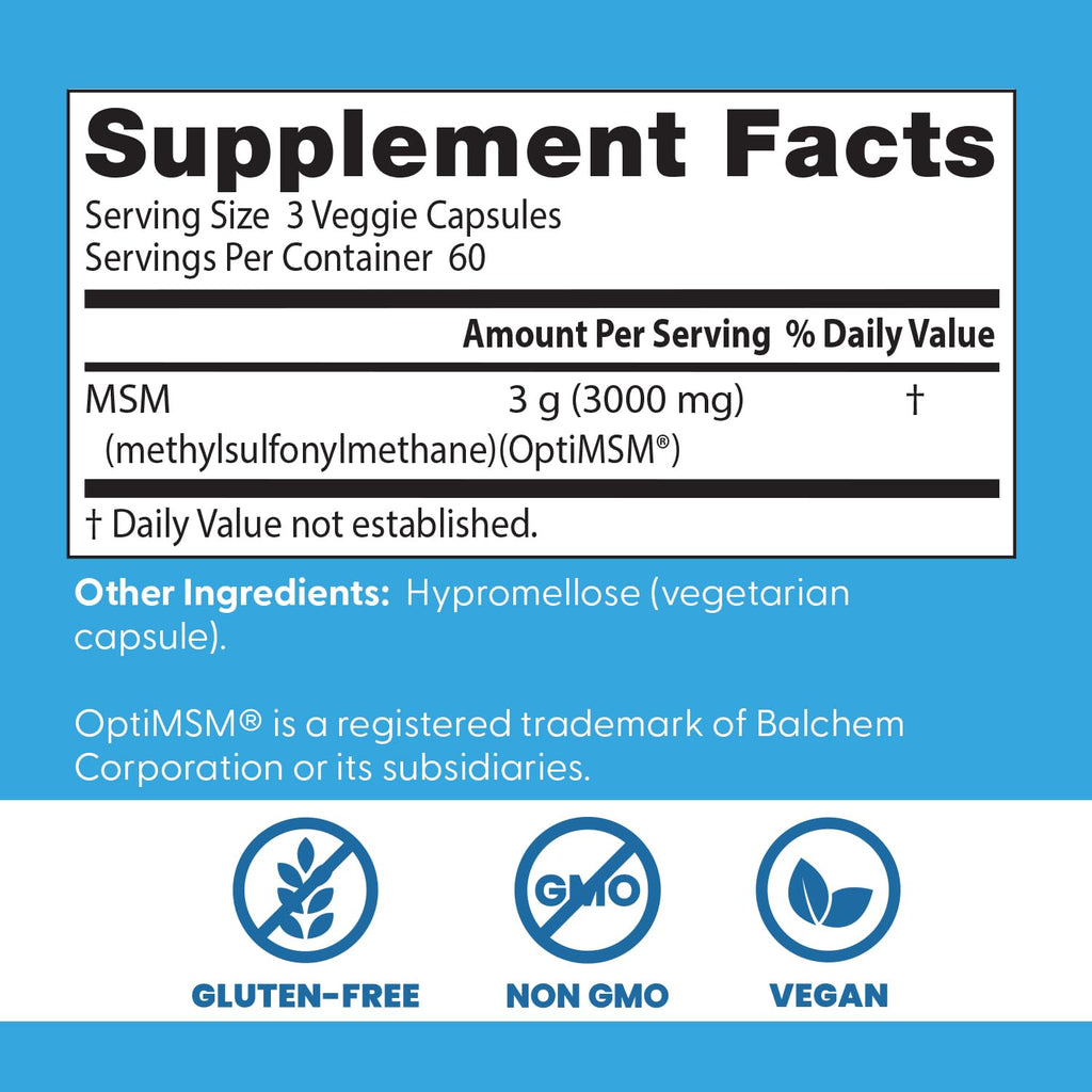 MSM Supplement Capsules 180 Caps I57219