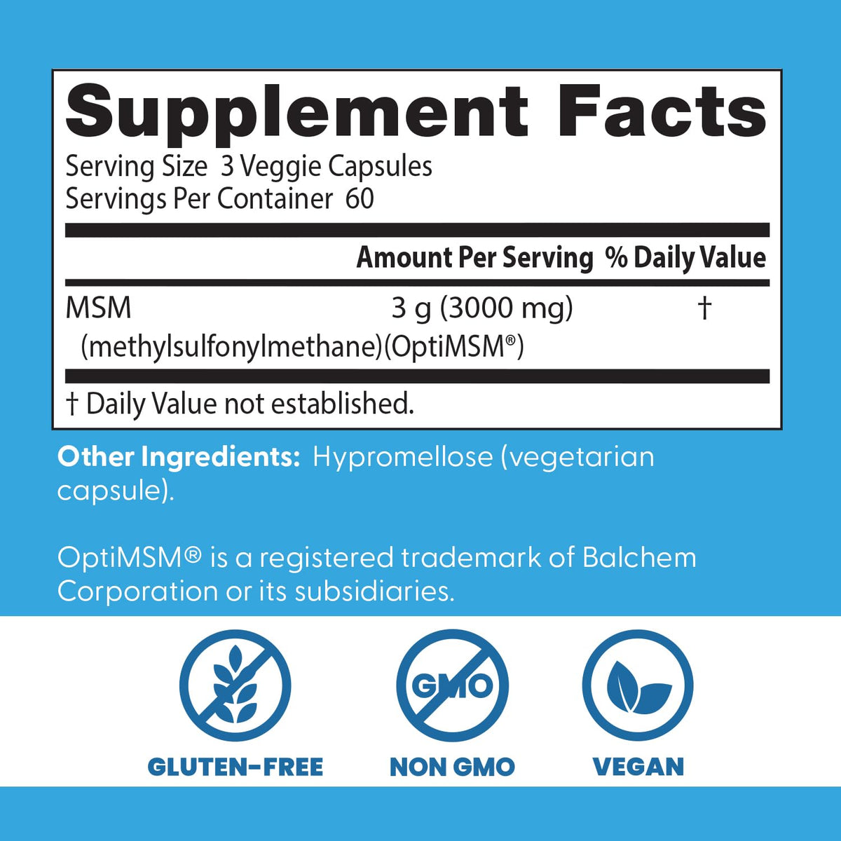 MSM Supplement Capsules 180 Caps I57219