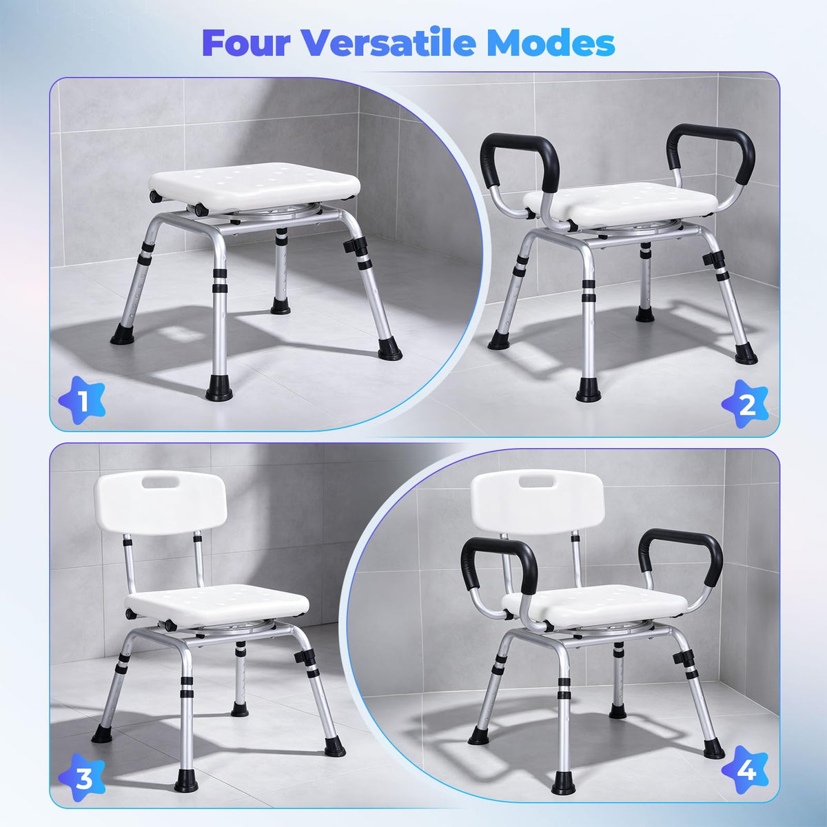 Swivel Shower Chair with Arms and Back Y75524